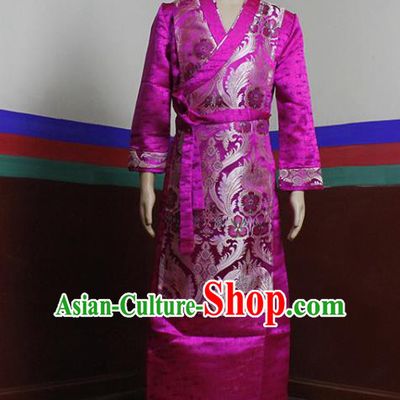 Chinese Traditional Tibetan Heishui Dance Rosy Dress Zang Nationality Ethnic Costume for Women