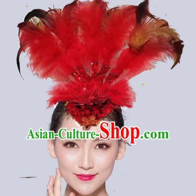 Chinese Traditional National Folk Dance Red Feather Hair Stick Yangko Dance Hair Accessories for Women