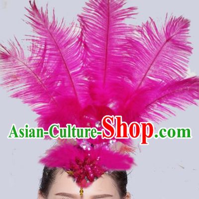 Chinese Traditional National Yangko Dance Rosy Feather Hair Stick Folk Dance Hair Accessories for Women
