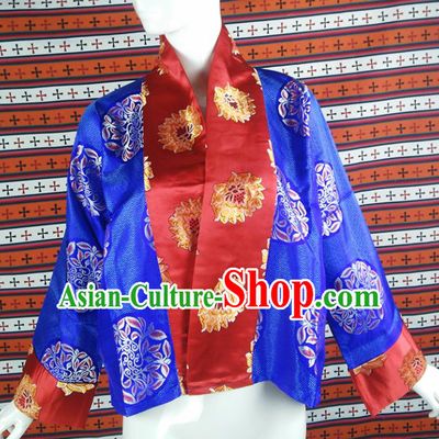 Chinese Traditional Tibetan Ethnic Blue Blouse Zang Nationality Heishui Dance Costume for Women