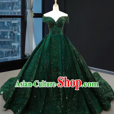 Top Grade Compere Green Paillette Full Dress Princess Wedding Dress Costume for Women
