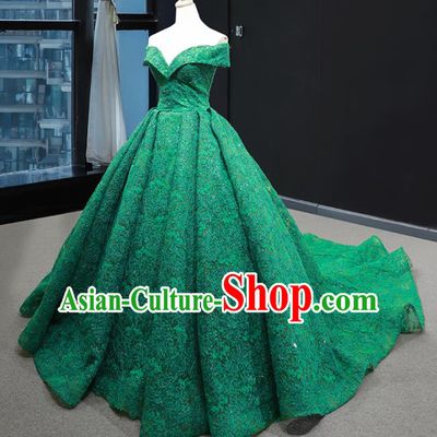 Top Grade Compere Green Lace Full Dress Princess Wedding Dress Costume for Women
