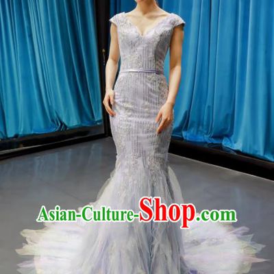 Top Grade Compere Light Blue Trailing Full Dress Princess Wedding Dress Costume for Women