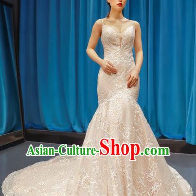 Top Grade Compere Light Pink Trailing Full Dress Princess Wedding Dress Costume for Women