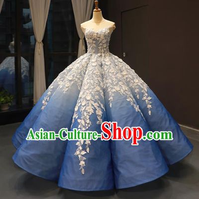 Top Grade Compere Blue Bubble Full Dress Princess Wedding Dress Costume for Women