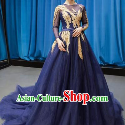 Top Grade Compere Navy Veil Trailing Full Dress Princess Wedding Dress Costume for Women