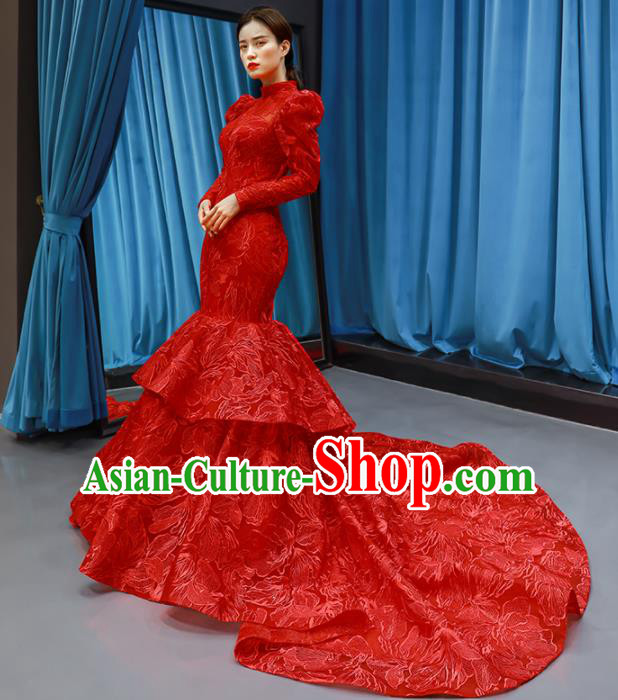 Top Grade Compere Red Trailing Full Dress Princess Wedding Dress Costume for Women
