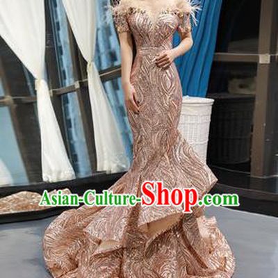 Top Grade Compere Champagne Full Dress Princess Trailing Wedding Dress Costume for Women