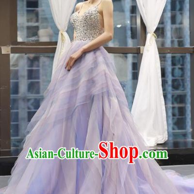 Top Grade Compere Purple Veil Full Dress Princess Trailing Wedding Dress Costume for Women