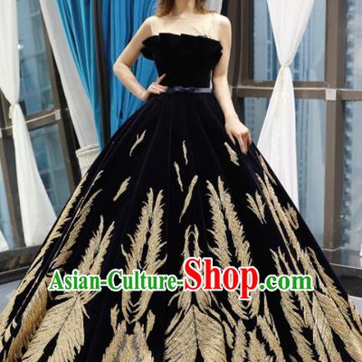 Top Grade Compere Deep Blue Full Dress Princess Bubble Wedding Dress Costume for Women