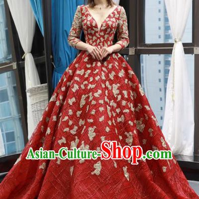 Top Grade Compere Red Bubble Full Dress Princess Wedding Dress Costume for Women