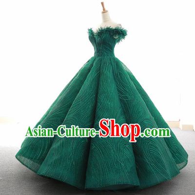 Top Grade Compere Green Bubble Full Dress Princess Embroidered Veil Wedding Dress Costume for Women