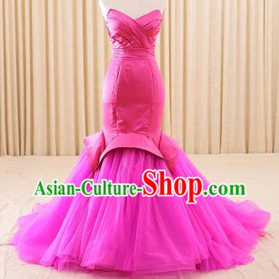Top Grade Compere Rosy Veil Fishtail Trailing Full Dress Princess Embroidered Wedding Dress Costume for Women
