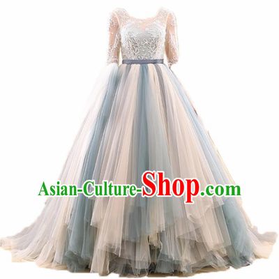 Top Grade Compere Full Dress Princess Embroidered Lace Wedding Dress Costume for Women