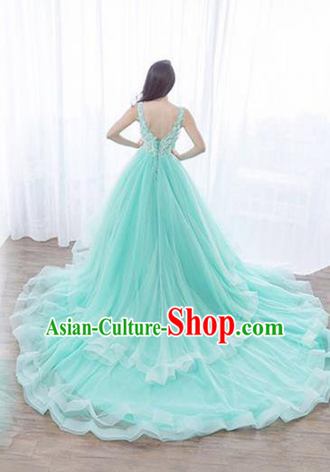 Top Grade Compere Full Dress Princess Green Veil Wedding Dress Costume for Women Top Grade Compere Full Dress Princess Green Veil Wedding Dress Costume for Women