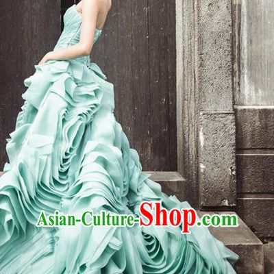 Top Grade Compere Green Rose Full Dress Princess Trailing Wedding Dress Costume for Women