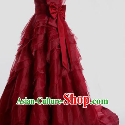 Top Grade Compere Wine Red Veil Full Dress Princess Trailing Wedding Dress Costume for Women
