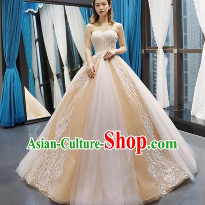 Top Grade Compere Champagne Bubble Full Dress Princess Wedding Dress Costume for Women