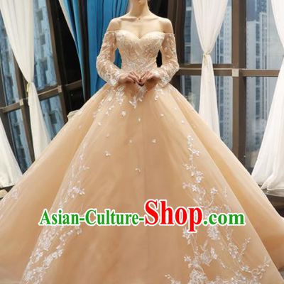 Top Grade Compere Champagne Bubble Full Dress Princess Trailing Wedding Dress Costume for Women