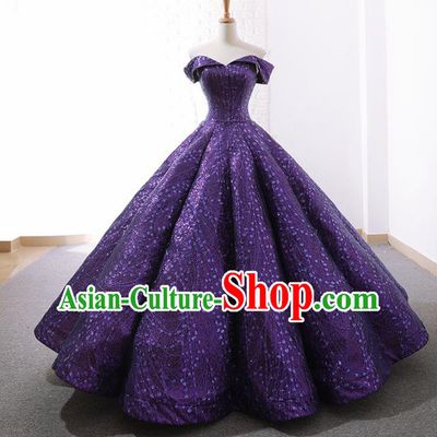 Top Grade Compere Purple Bubble Full Dress Princess Wedding Dress Costume for Women