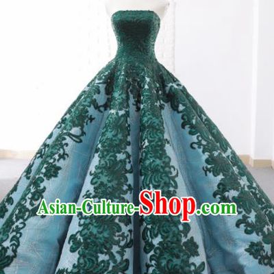 Top Grade Compere Embroidered Green Trailing Full Dress Princess Wedding Dress Costume for Women