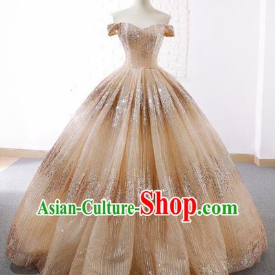 Top Grade Compere Golden Paillette Full Dress Princess Bubble Wedding Dress Costume for Women