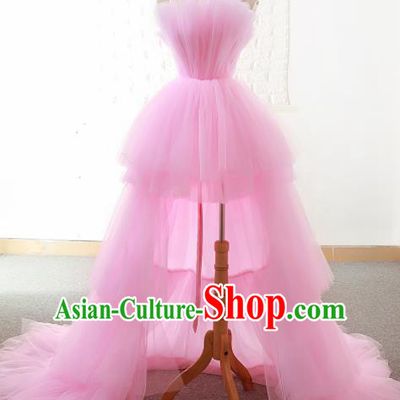 Top Grade Compere Pink Veil Full Dress Princess Trailing Wedding Dress Costume for Women