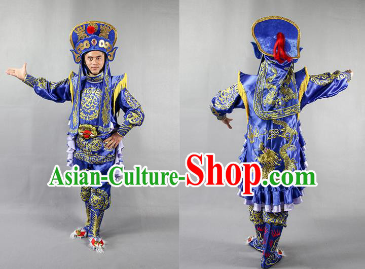Chinese Traditional Sichuan Opera Blue Costume Face Changing Clothing Complete Set for Men Chinese Traditional Sichuan Opera Blue Costume Face Changing Clothing Complete Set for Men