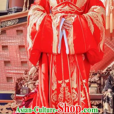 Traditional Chinese Tang Dynasty Crown Princess Wedding Hanfu Dress Ancient Queen Embroidered Costume and Headpiece Complete Set