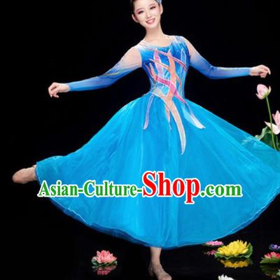 Chinese Traditional Spring Festival Gala Costume National Classical Dance Blue Veil Dress for Women
