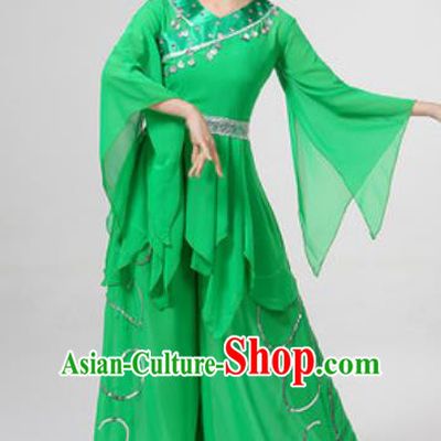 Chinese National Folk Dance Costume Traditional Yangko Dance Fan Dance Green Clothing for Women