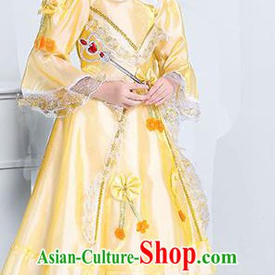 Europe Traditional Court Princess Dance Costume Drama Stage Performance Yellow Dress for Kids