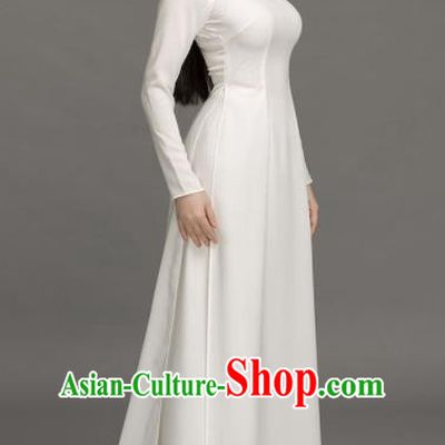 Asian Vietnam Traditional Cheongsam Vietnamese Classical Aodai White Qipao Dress for Women