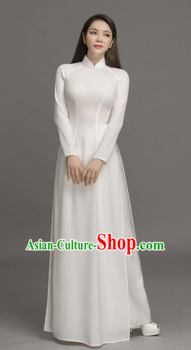 Asian Vietnam Traditional Cheongsam Vietnamese Classical Aodai White Qipao Dress for Women Asian Vietnam Traditional Cheongsam Vietnamese Classical Aodai White Qipao Dress for Women