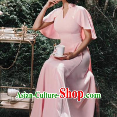 Asian Vietnam Traditional Pink Cheongsam Vietnamese Classical Aodai Qipao Dress for Women