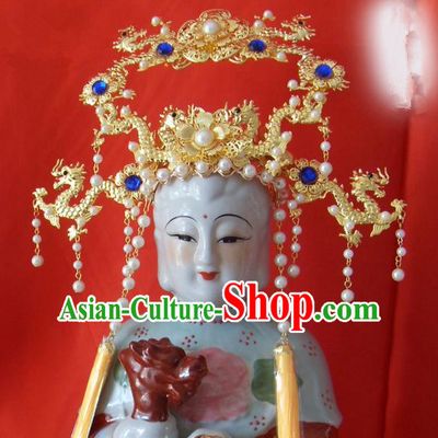 Chinese Traditional Goddess Hair Accessories Ancient Golden Dragons Phoenix Coronet for Women