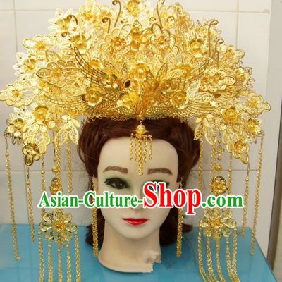 Chinese Traditional Goddess Hair Accessories Ancient Princess Hairpins Golden Tassel Phoenix Coronet for Women