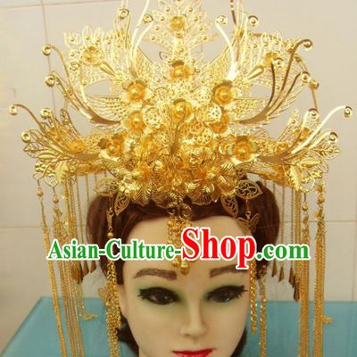 Chinese Traditional Goddess Hairpins Golden Phoenix Coronet Ancient Bride Hair Accessories for Women