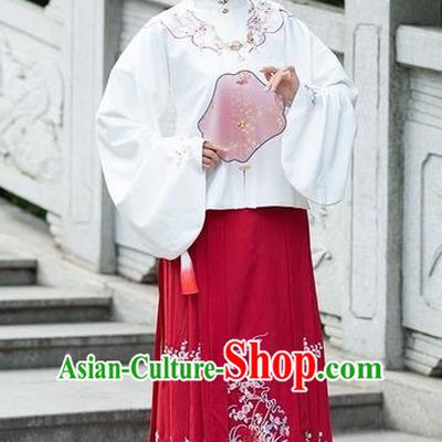 Chinese Traditional Red Hanfu Dress Ancient Ming Dynasty Princess Embroidered Costume for Women