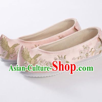 Asian Chinese Hanfu Shoes Traditional Ancient Princess Pink Embroidered Shoes for Women