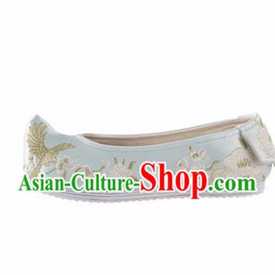 Asian Chinese Hanfu Shoes Traditional Ancient Princess Blue Embroidered Shoes for Women