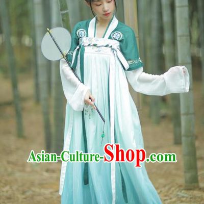 Chinese Traditional Tang Dynasty Court Maid Hanfu Dress Ancient Peri Embroidered Costume for Women