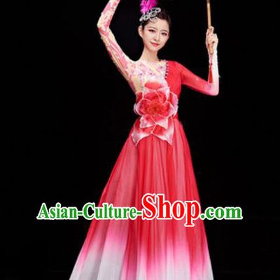 Chinese Traditional Spring Festival Gala Rosy Dress Opening Dance Modern Dance Costume for Women
