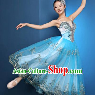 Chinese Traditional Spring Festival Gala Blue Veil Dress Opening Dance Modern Dance Costume for Women