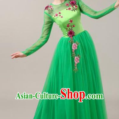 Chinese Traditional Chorus Green Veil Dress Opening Dance Modern Dance Costume for Women