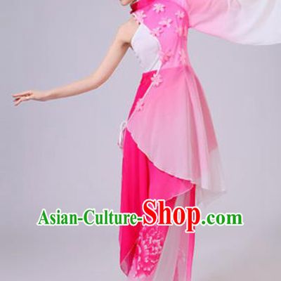 Chinese National Lotus Dance Umbrella Dance Pink Dress Traditional Classical Dance Costume for Women