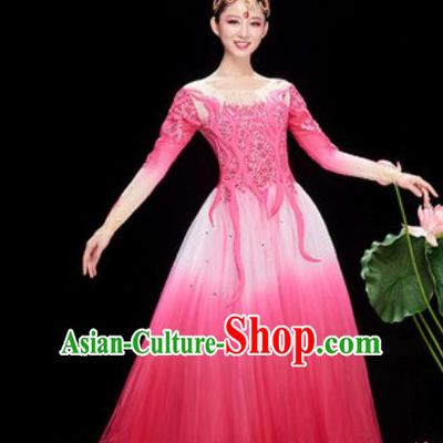 Chinese Traditional Chorus Pink Veil Dress Opening Dance Modern Dance Costume for Women