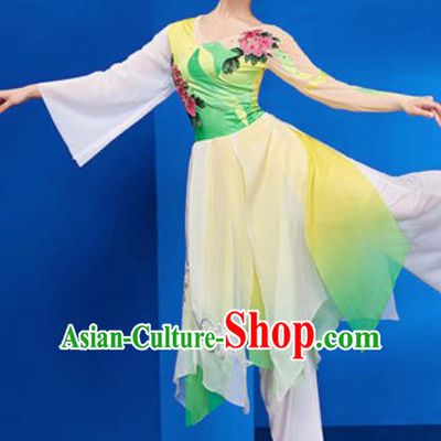 Chinese National Umbrella Dance Green Dress Traditional Classical Dance Costume for Women