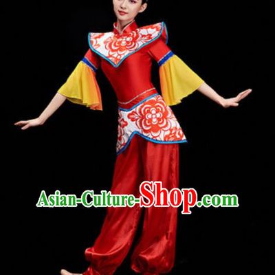 Chinese National Drum Dance Folk Dance Red Costume Traditional Yangko Dance Clothing for Women