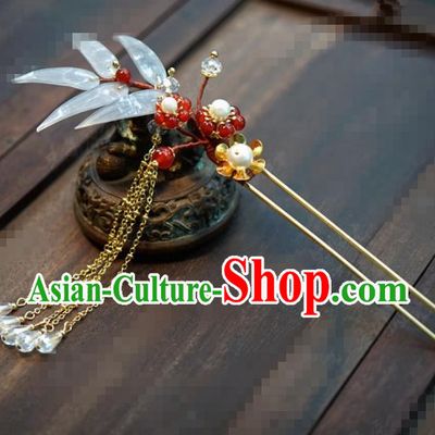 Chinese Traditional Hair Accessories Ancient Bride Bamboo Hairpins Handmade Tassel Step Shake Headwear for Women